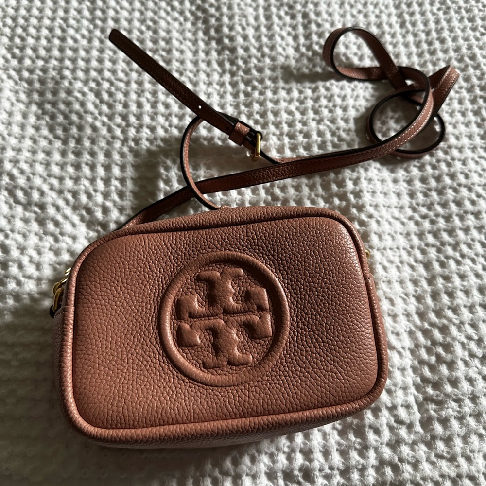 Tory Burch Perry Bombe Mini Bag Moose Pink w/Strap Leather Crossbody